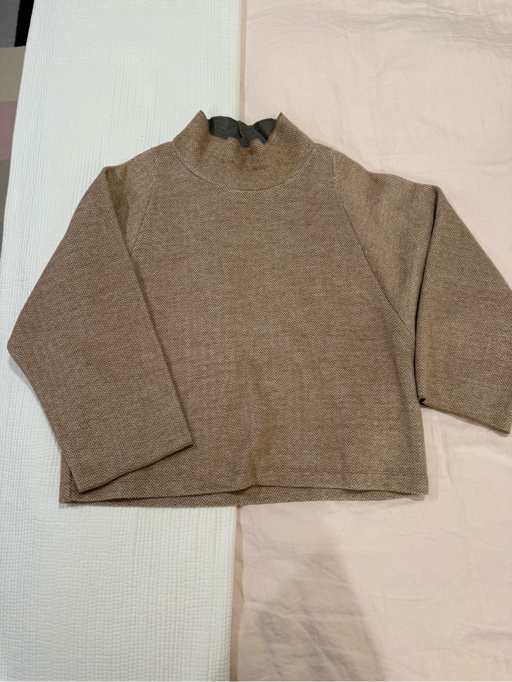 Madewell Herringbone Mock Neck Sweater in Light Brown